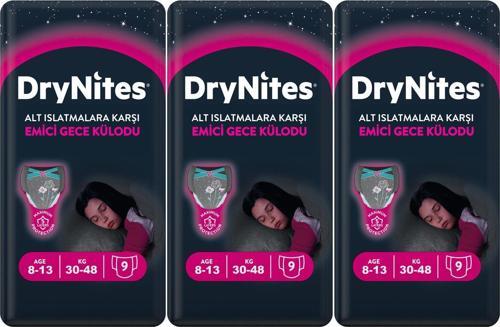 Emici Gece Külodu/Külot Bez Kız 8-13 Yaş 30-48KG Large 27 Adet 3PK*9 Alt Islatmalara Karşı