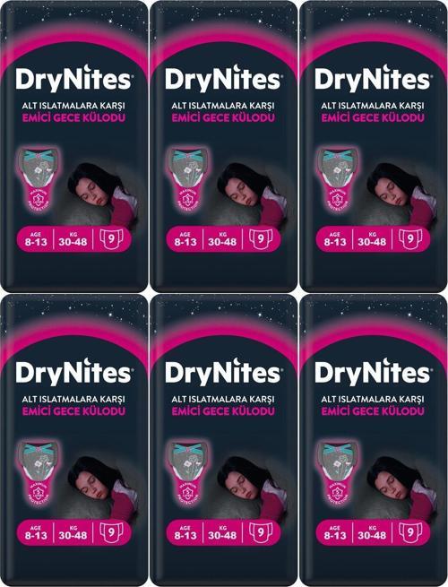 Emici Gece Külodu/Külot Bez Kız 8-13 Yaş 30-48KG Large 54 Adet 6PK*9 Alt Islatmalara Karşı