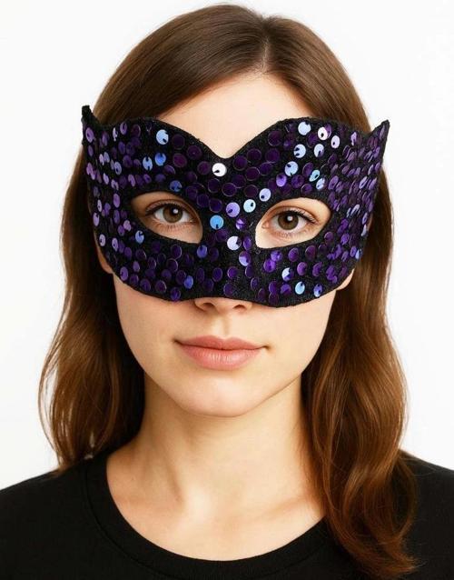 Nessiworld Mor Renk Arkadan Lastikli Pul Payet İşlemeli Balo After Parti Maskesi