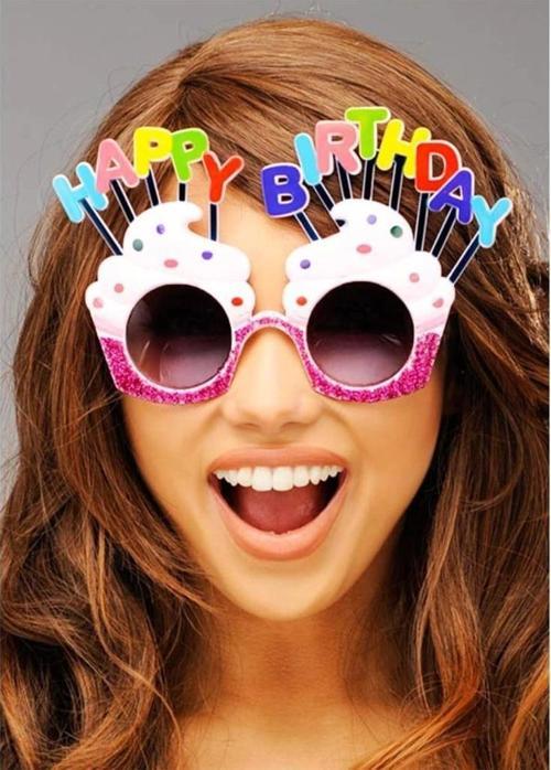 NessiWorld Happy Birthday Yazılı Beyaz Fuşya Renk Parti Gözlüğü 12x7 cm