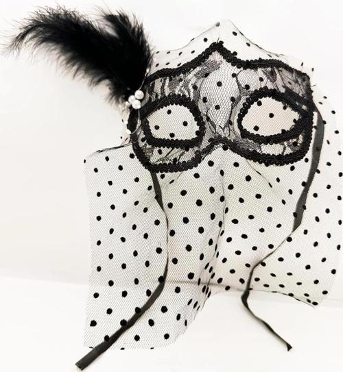 Nessiworld Siyah Renk Siyah Puantiyeli Duvaklı İncili Parti Maskesi