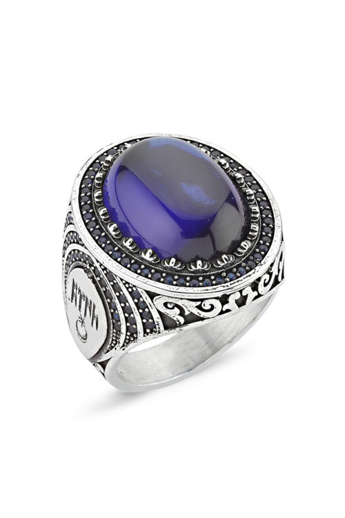 Gümüş Lacivert Zirkon Taşlı Yüzükler Osmanlı Yüzüğü 925 Ayar Gümüş