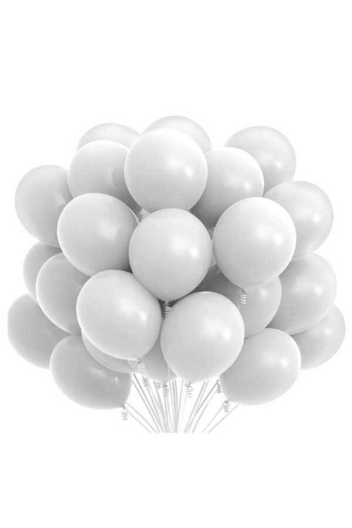12" Pastel Helyum Beyaz Renk Balon 100'Lü Paket