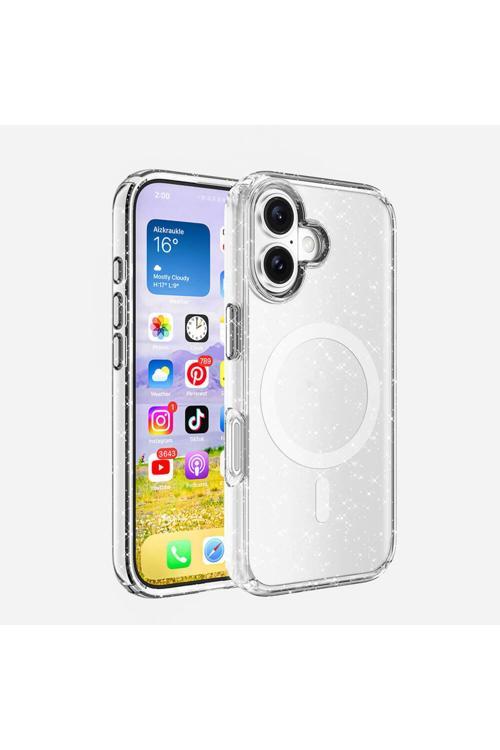 Apple İphone 16 Plus Kılıf Magsafe Şarj Özellikli Parlayan Simli Saydam Renkli Zore Allstar Kapak-Şe