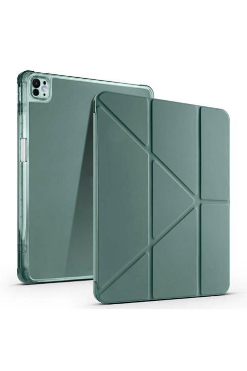 İpad Air 13 2025 M3 Kılıf Zore Tri Folding Kalem Bölmeli Standlı Kılıf - Koyu Yeşil
