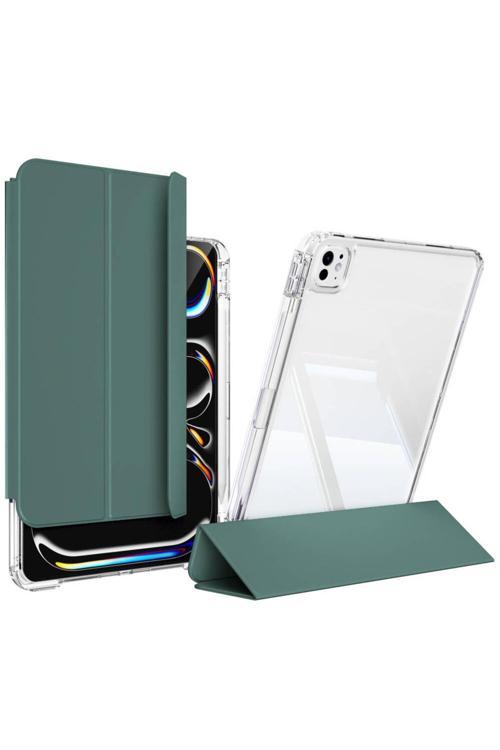 İpad Pro 13 2024 Kılıf Magnetik Ayrılabilen Airbagli Zore Sliding Tablet Kılıfı - Koyu Yeşil