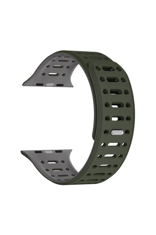 Watch 10 46Mm Uyumlu Zore Krd-124 Silikon Kordon Strap Kayış-Koyu Yeşil-Gri