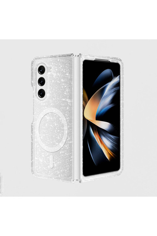 Galaxy Z Fold 6 Kılıf Magsafe Şarj Özellikli Parlayan Simli Saydam Renkli Zore Allstar Kapak-Şeffaf