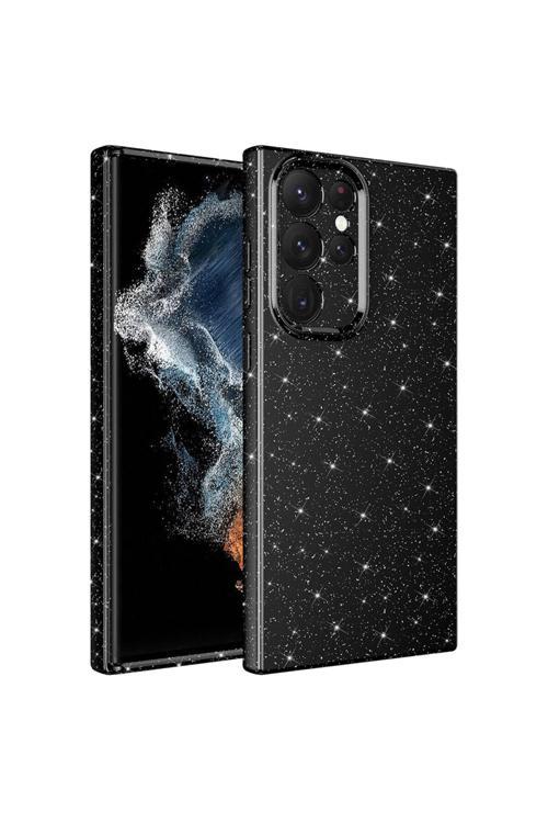 Galaxy S22 Ultra Uyumlu Kamera Korumalı Simli Lüks Zore Koton Kılıf-Siyah