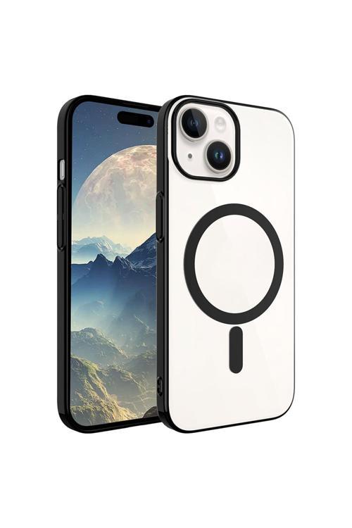 İphone 15 Uyumlu Zore Wireless Şarj Özellikli Pixel Magsafe Kılıf-Siyah