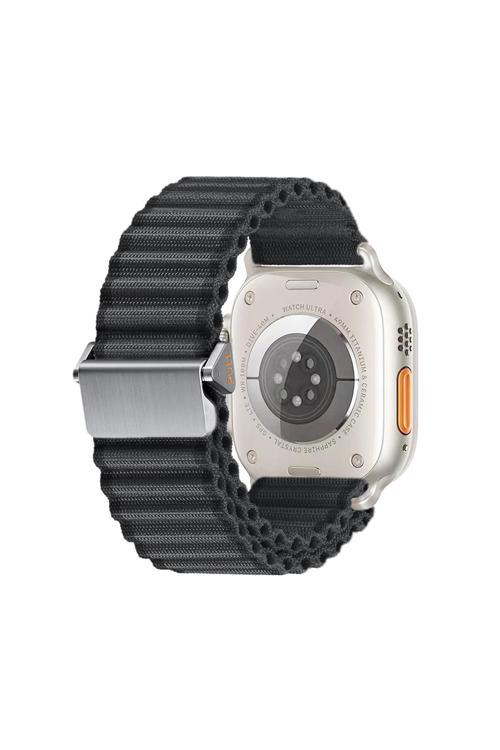 Watch Ultra 49Mm Uyumlu Krd-123 Naylon Kumaş Hasır Örgülü Kordon-Siyah
