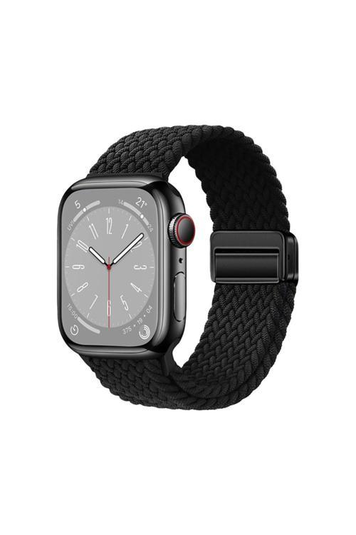 Watch 10 46Mm Zore Krd-134 Örgü Tasarımlı Hasır Kordon Strap Kayış - Siyah