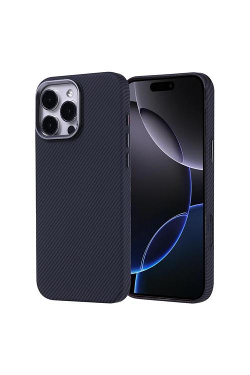 İphone 16 Pro Kılıf Magsafe Şarj Özellikli Karbon Fiber Görünümlü Zore Nekst Kapak - Siyah