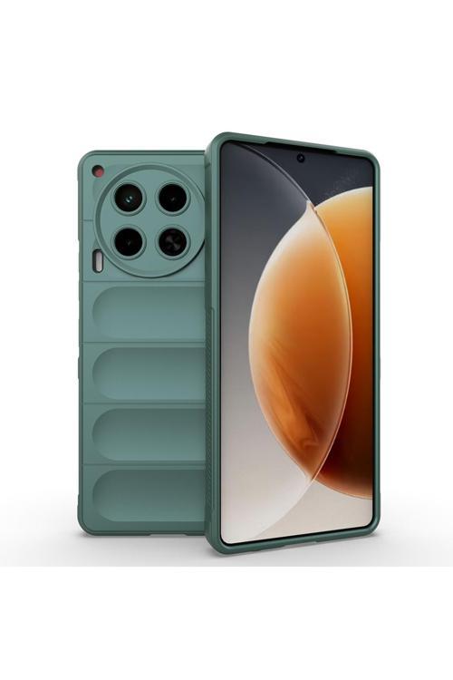 Tecno Spark 30 4G Kılıf Esnek Tpu Oyuklu Arka Yüzey Tasarımlı Kth Etnik Silikon Kapak - Koyu Yeşil