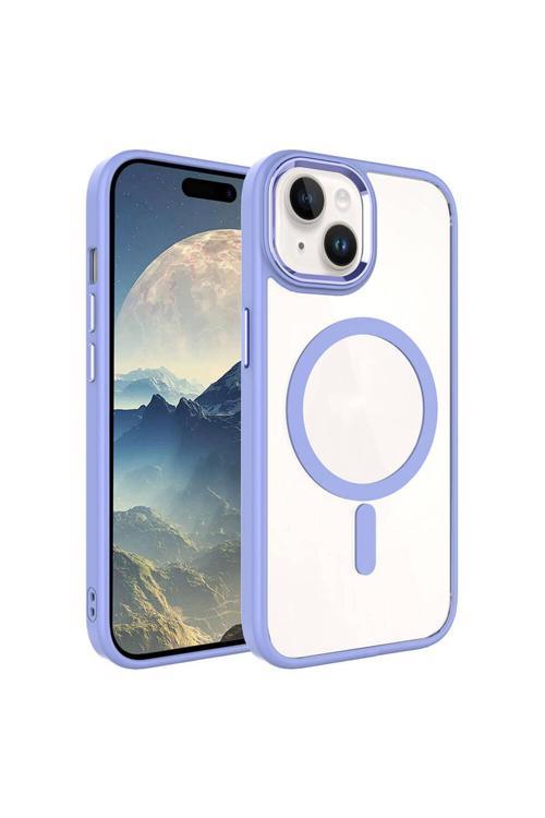 İphone 15 Plus Uyumlu Wireless Şarj Özellikli Zore Krom Magsafe Silikon Kılıf-Lila