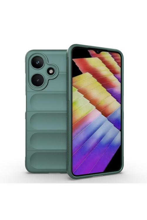 İnfinix Hot 30İ Kılıf Esnek Tpu Oyuklu Arka Yüzey Tasarımlı Kth Etnik Silikon Kapak - Koyu Yeşil