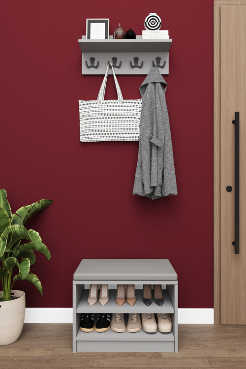 MDF Puflu Ayakkabılık ve Askılık – 60 cm Portmanto Seti, Modern, 2 Raflı, A-33