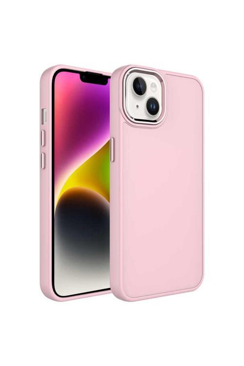 İphone 13 Uyumlu Metal Çerçeve Ve Buton Tasarımlı Silikon Zore Luna Kılıf-Pembe