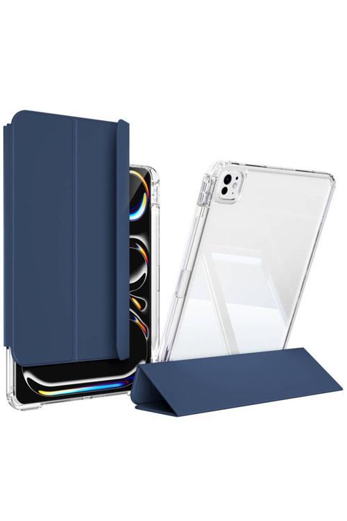 İpad Pro 13 2024 Kılıf Magnetik Ayrılabilen Airbagli Zore Sliding Tablet Kılıfı - Lacivert