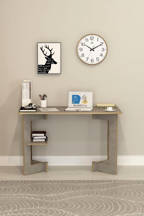 %100 MDFLAM Raflı Çalışma Masası Bilgisayar Ofis Ders Masası ÇM-02 RETRO GRİ