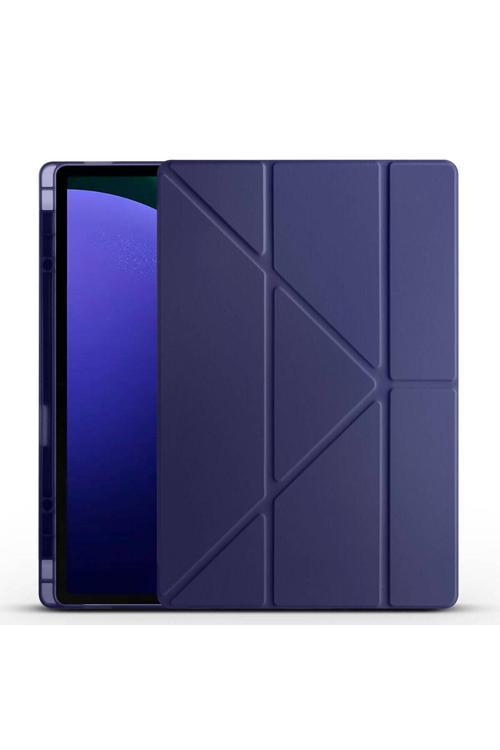 Galaxy Tab S10 Ultra Kılıf Zore Tri Folding Kalem Bölmeli Standlı Kılıf - Lacivert