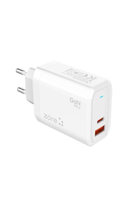 Zore Always-02 Gan Tech Type-C Pd4.0 Usb-A Qc3.0 Hızlı Şarj Özellikli Seyahat Şarj Başlığı 45W - Bey