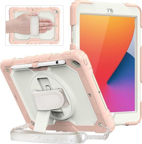 iPad 2019/2020 10.2" 7. 8. Nesil Strap, Kalemlikli Tablet Kılıfı Darbeye Dayanıklı Askılı 360° Kılıf