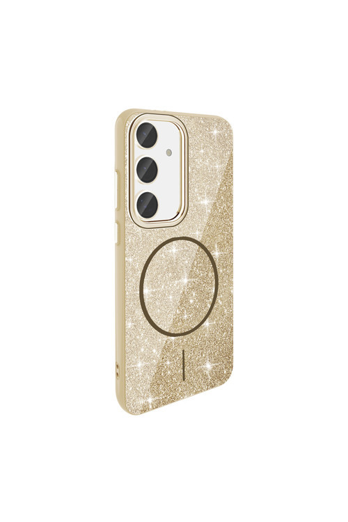 Galaxy S23 Fe Kılıf Magsafe Şarj Özellikli Parlayan Simli Zore Okso Kapak - Gold