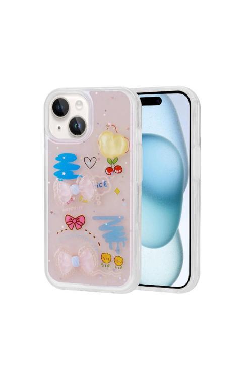 İphone 15 Plus Uyumlu Kabartma Figürlü Parlak Zore Minimini Silikon Kılıf-Pembe