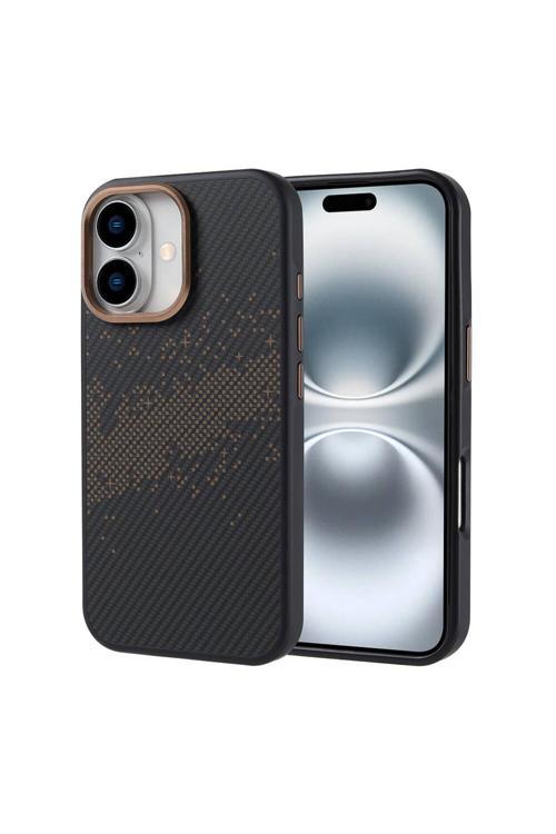 İphone 16 Uyumlu Magsafe Şarj Özellikli Karbon Fiber Tasarımlı Vave Kapak