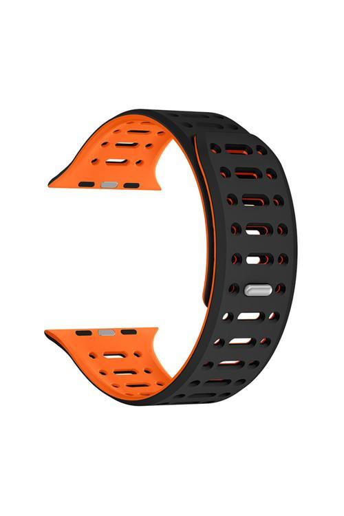 Watch 38Mm Uyumlu Zore Krd-124 Silikon Kordon Strap Kayış-Siyah-Turuncu