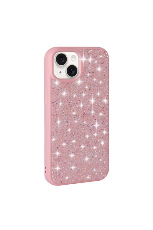 İphone 15 Uyumlu Parlak Taşlı Tasarım Pırlanta Zore Kılıf-Pembe