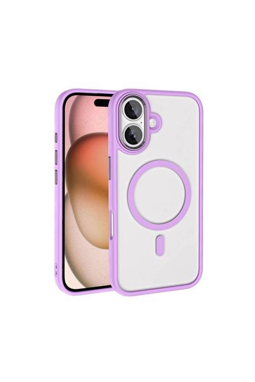 Apple İphone 16 Plus Kılıf Wireless Şarj Özellikli Zore Krom Magsafe Silikon Kapak-Pembe