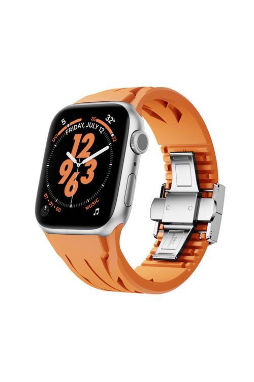 Apple Watch 10 46Mm Krd-127 Metal Tokalı Silikon Kordon-Turuncu