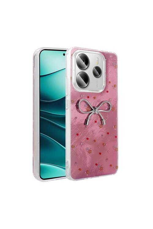 Redmi Note 14 5G Kılıf Kamera Korumalı Figürlü Zore Ponti Silikon Kapak - Açık Pembe