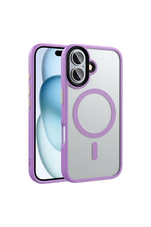 Apple İphone 16 Plus Kılıf Mat Arka Yüzey Wireless Şarj Özellikli Zore Flet Magsafe Kapak-Pembe