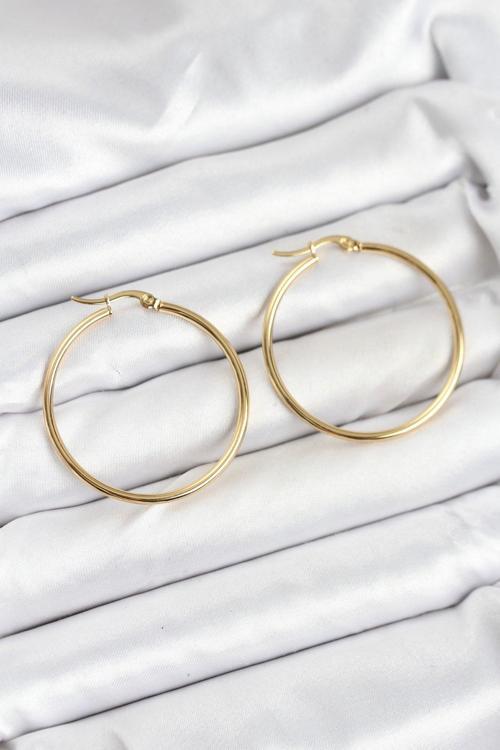 316L Çelik Gold Renk 35 mm Halka Kadın Küpe 11226