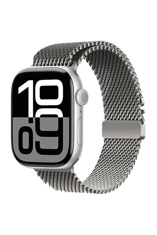 Apple Watch 10 46Mm Krd-121 Metal Hasır Kordon-Gri