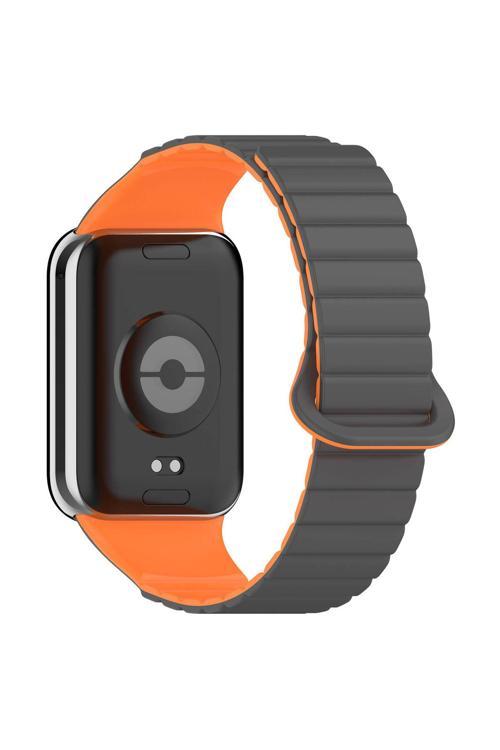 Xiaomi Redmi Watch 4 Silikon Kordon Zore Krd-105 Strap Kayış-Gri-Turuncu