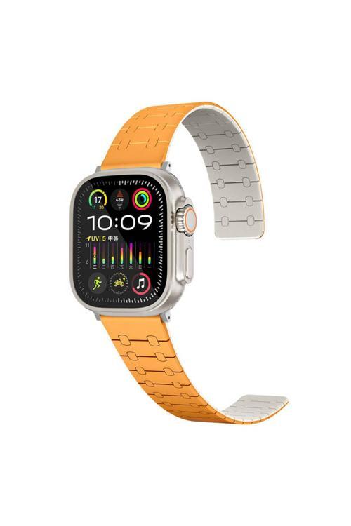 Apple Watch 42Mm Zore Krd-111 Çizgili Desenli Silikon Kordon-Turuncu