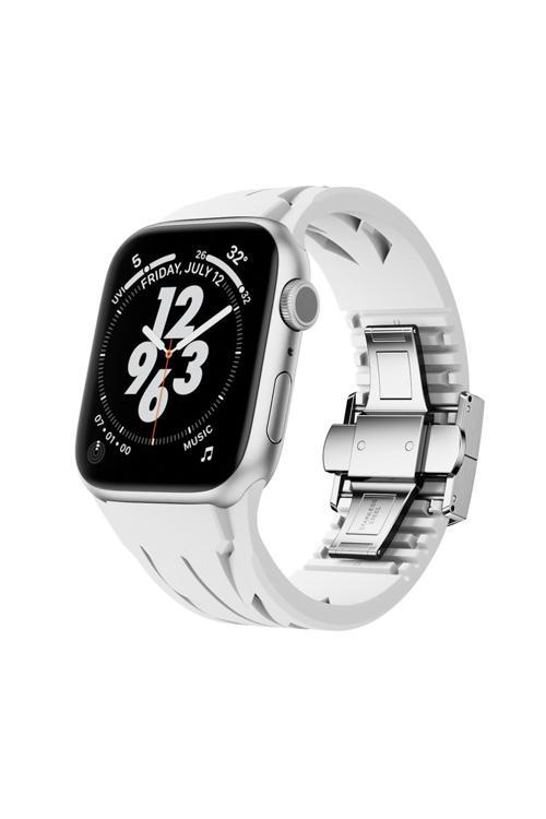 Apple Watch 42Mm Krd-127 Metal Tokalı Silikon Kordon-Beyaz