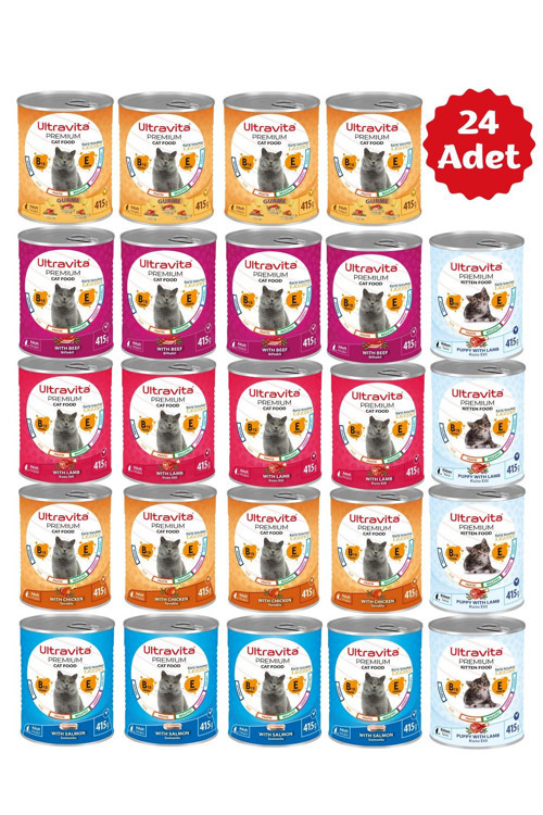 Premium Yüksek Proteinli Karışık Konserve Yaş Kedi Maması 415Gr X 24 Adet