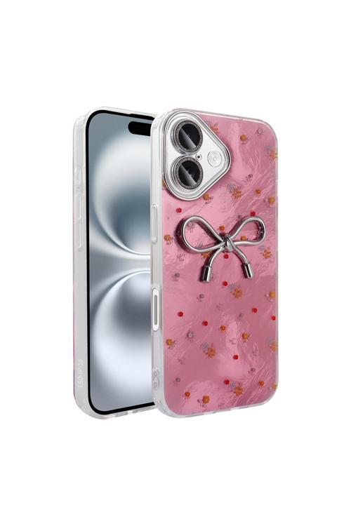 İphone 16 Kılıf Kamera Korumalı Figürlü Zore Ponti Silikon Kapak - Açık Pembe