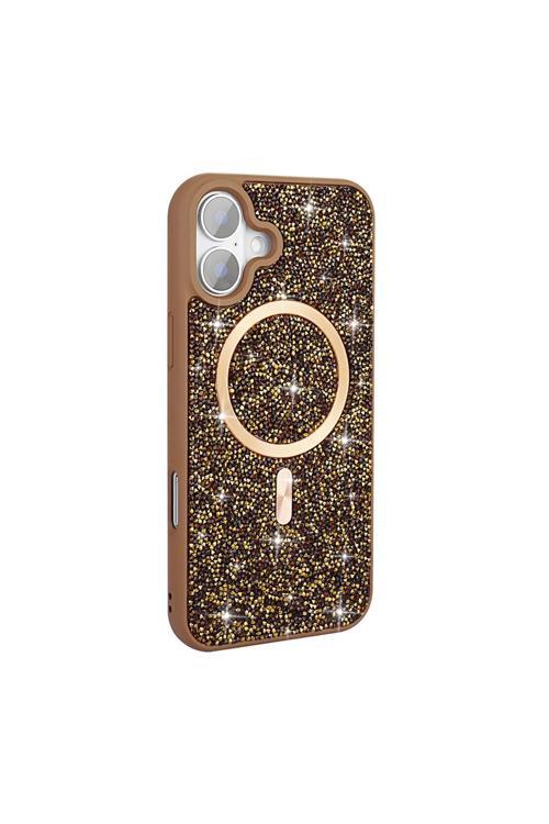 İphone 16 Plus Kılıf Pırlanta Tasarımlı Magsafe Şarj Özellikli Zore Mozaik Silikon Kapak - Desert Ti