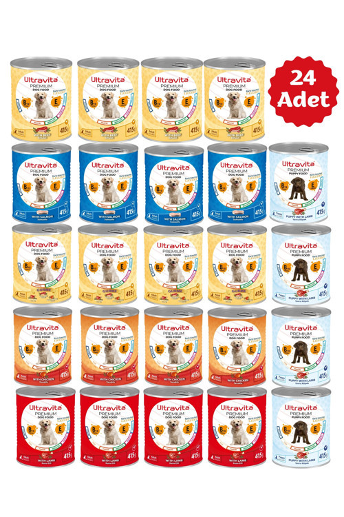Premium Yüksek Proteinli Karışık Konserve Yaş Köpek Maması 415Gr X 24 Adet