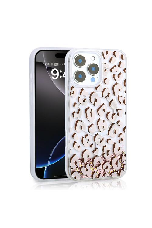 İphone 16 Pro Uyumlu Kılıf Sıvılı Simli Baskılı Şeffaf Arka Yüzey Zore Mossa Silikon Kapak-Pembe