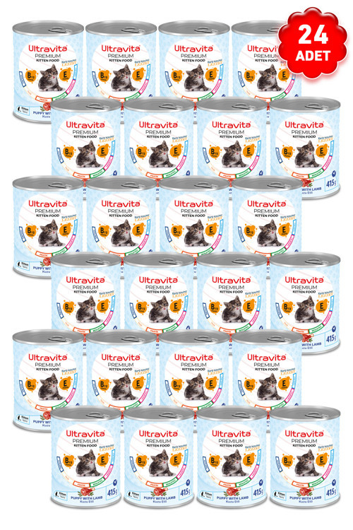 Premium Yüksek Proteinli Kuzu Etli Konserve Yaş Yavru Kedi Maması 415Grx24 Adet
