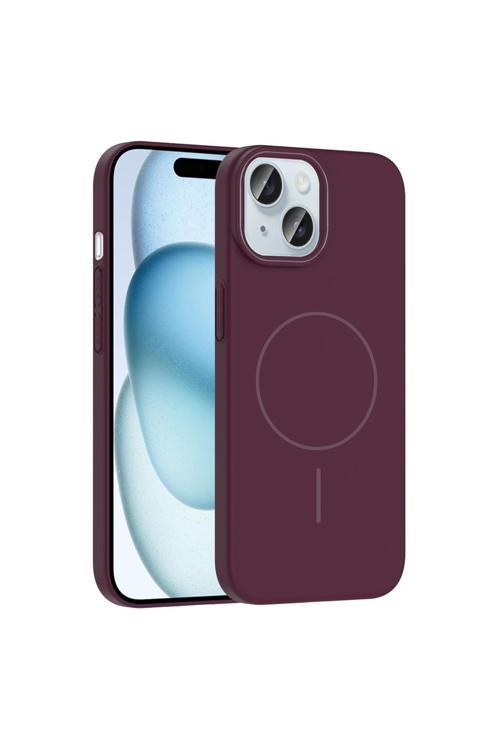 İphone 15 Kılıf Magsafe Şarj Özellikli Ruby Silikon Kapak - Mürdüm
