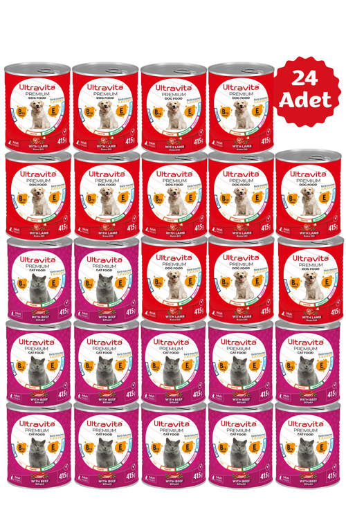 Premium Yüksek Proteinli Karışık Konserve Yaş Kedi Ve Köpek Maması 415Gr X 24 Adet