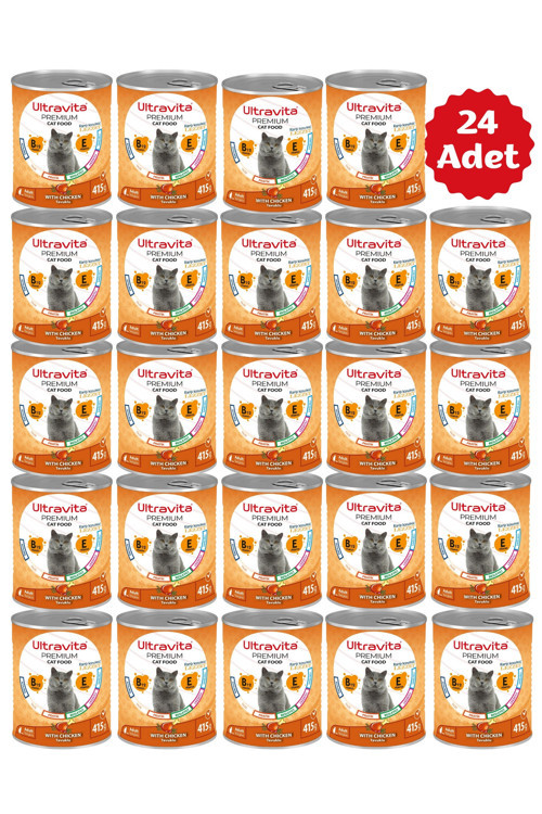 Premium Yüksek Proteinli Tavuk Etli Konserve Yaş Kedi Maması 415Gr X 24 Adet